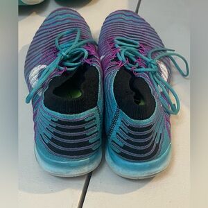 Nike Women's Free RN Flyknit Teal and Purple Athletic Shoes